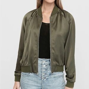EXPRESS-Nwt satin like bomber jacket in olive green